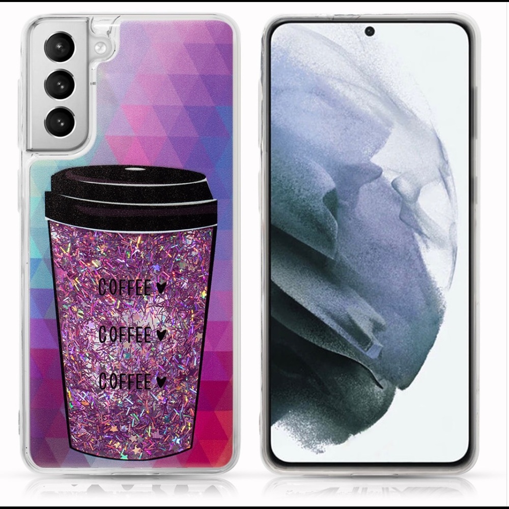 Pink Glitter Coffee Cup Case for Galaxy S21 Plus